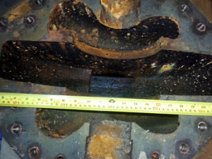Erosion/corrosion evident on pump casing