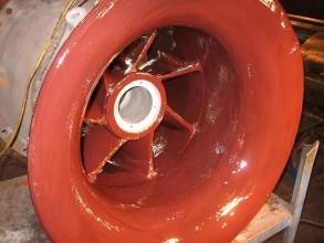 Volute after coating with Belzona 4311 (Magma CR1) to provide sulphuric acid protection