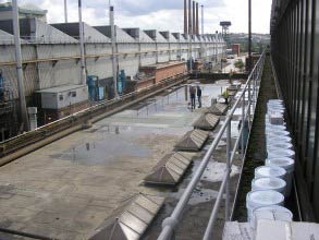 Leaking flat roof at steel manufacturing site