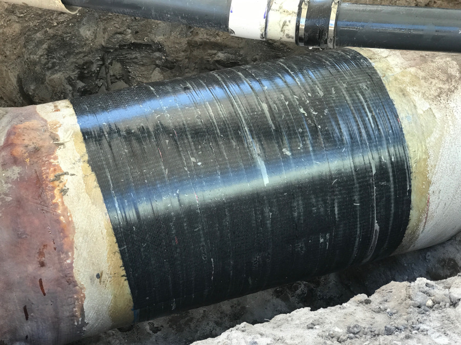 The completed pipe repair using Belzona SuperWrap II composite repair system